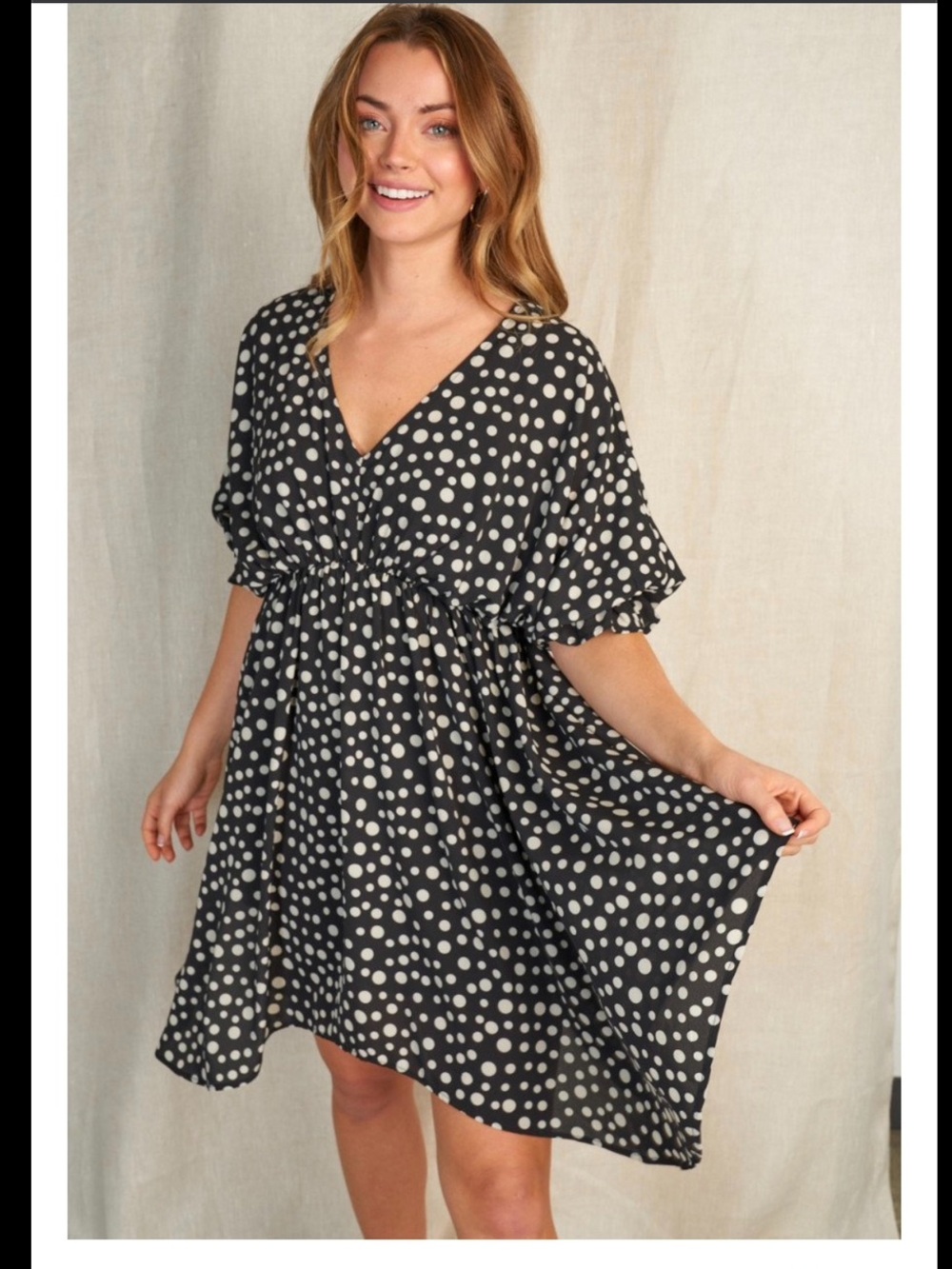 NEW- White Birch Black and White Pretty In Polka Dots V-Neck Dress- 1X